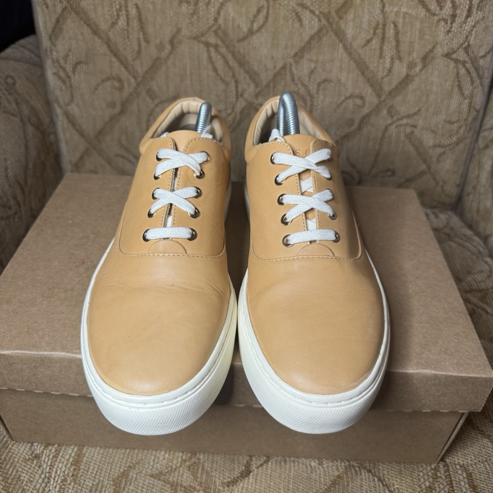 Nisolo Womens Low Top Lace Up Flat Shoes Leather Beige Size 9.5 Great